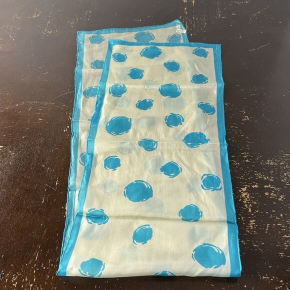 Vintage Scarf 100% Silk Sheer 48”x11” White And Blue - Picture 2 of 5